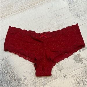 Victoria's Secret Sparkling Red Lace Cheeky Panties Large